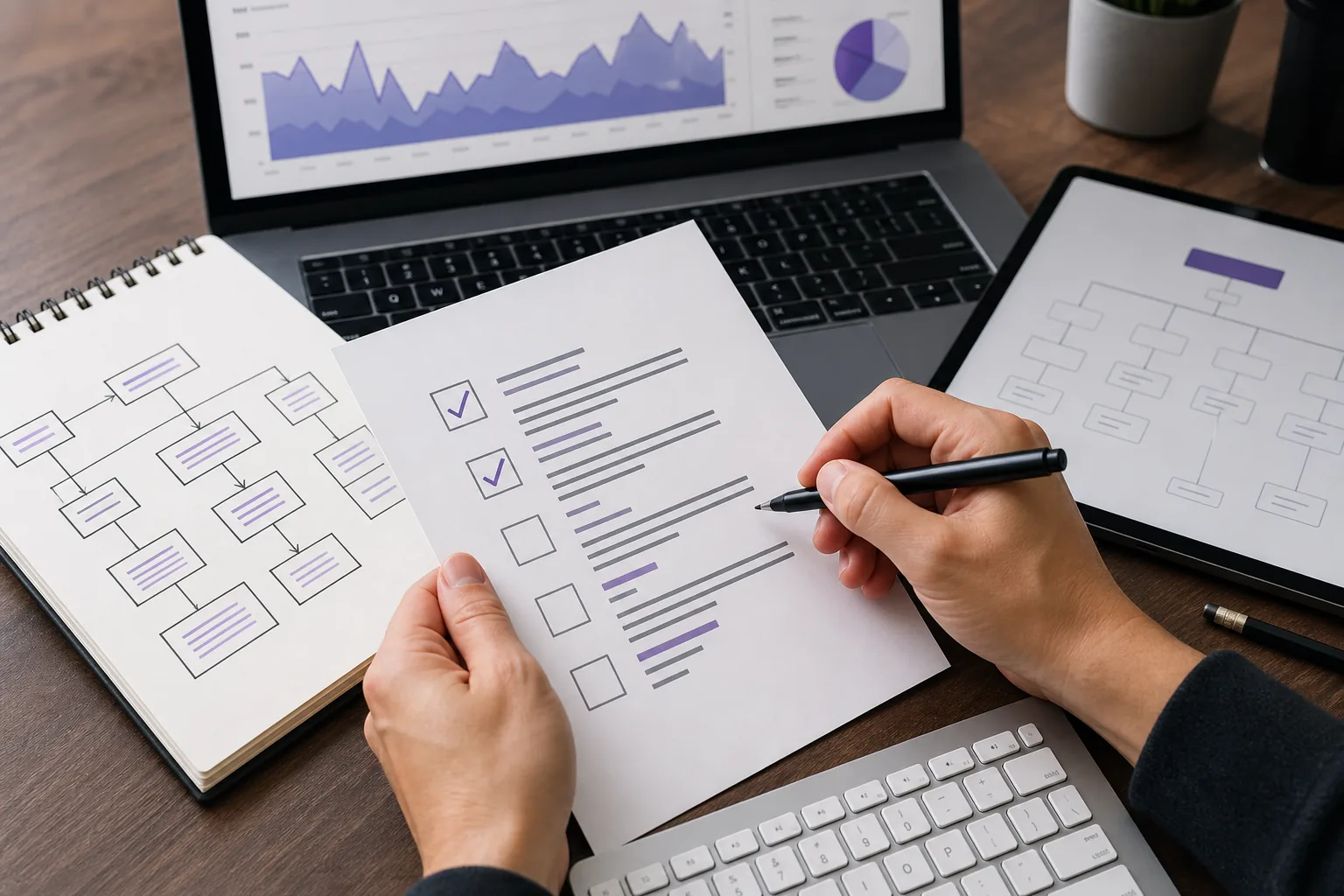 Architecture SEO avec pages, balises, maillage interne et indicateurs de performance