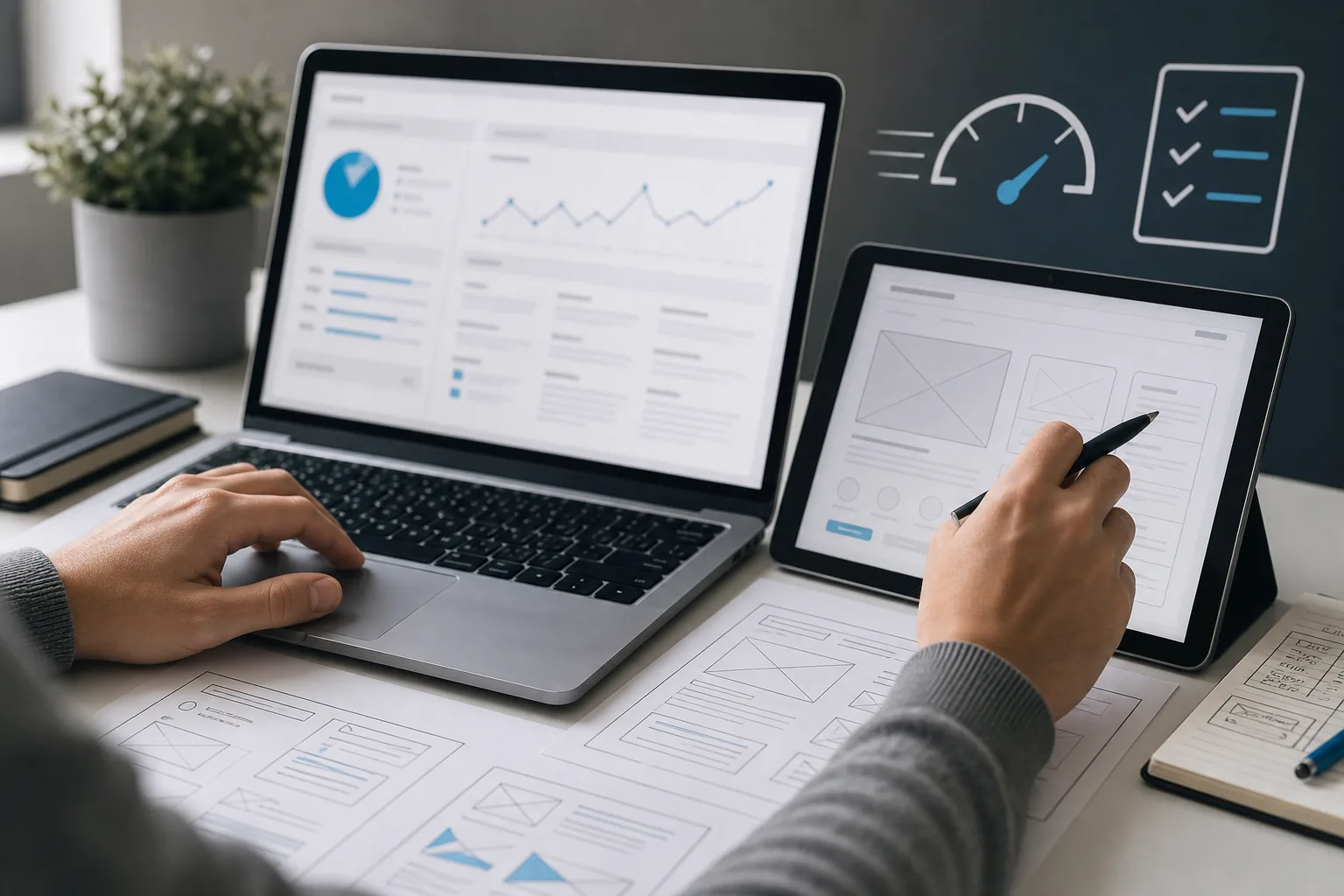 Interface web rapide avec parcours client, métriques et points de conversion